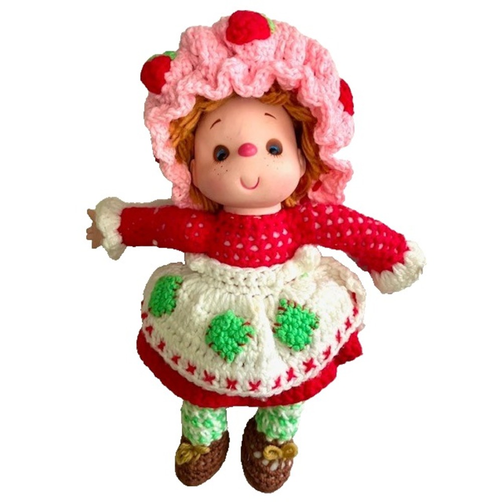 Vintage Strawberry Shortcake Handmade Crochet Doll  Vinyl Head & Hands 12"